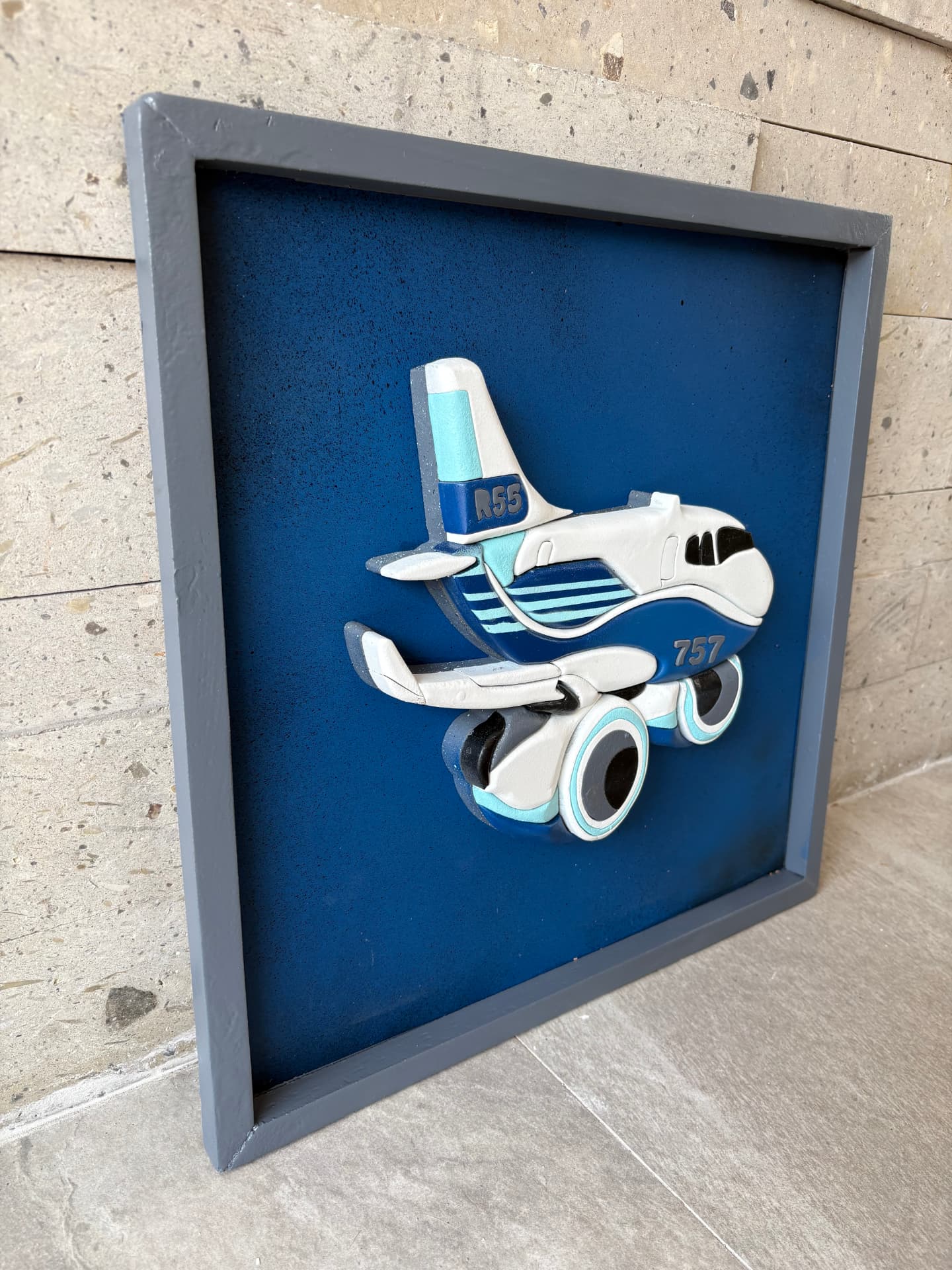 Obra enmarcada en madera por capas: Boeing 757